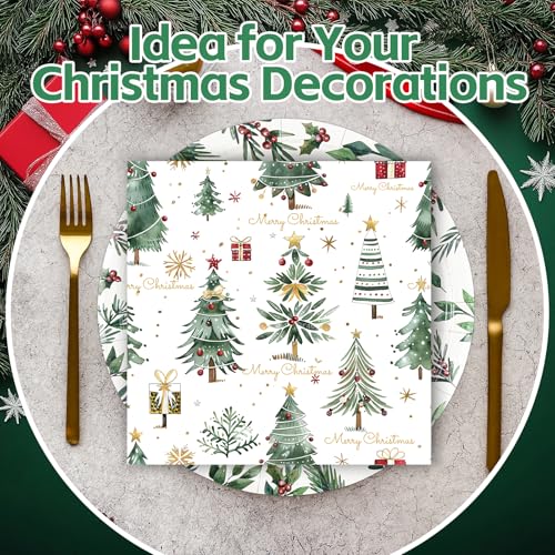 Christmas Paper Napkins 50pcs Watercolor Tree Design 6.5 Inch Disposable Holiday Party Supplies - Xmas Tree Variation