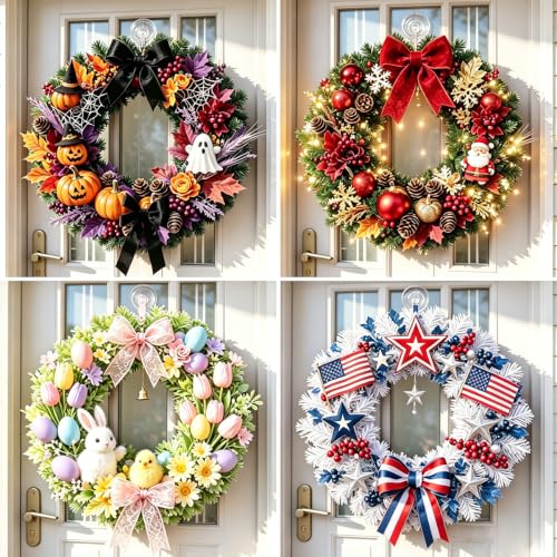 4 Pack Suction Cup Wreath Hooks for Front Door, Glass, Window, No Tools