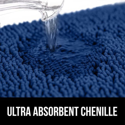 GORILLA GRIP Plush Absorbent Shaggy Chenille Bath Rug Mat for Square Toilet Base with Rubber Backing, Machine Washable Rugs, Soft Microfiber Contour Mats for Toilets, Bathroom Decor, Royal Blue