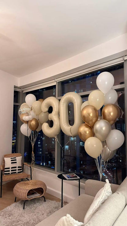 Number Balloons - 30th Birthday Decoration - 40-Inch Cream Foil Balloons for Celebrations