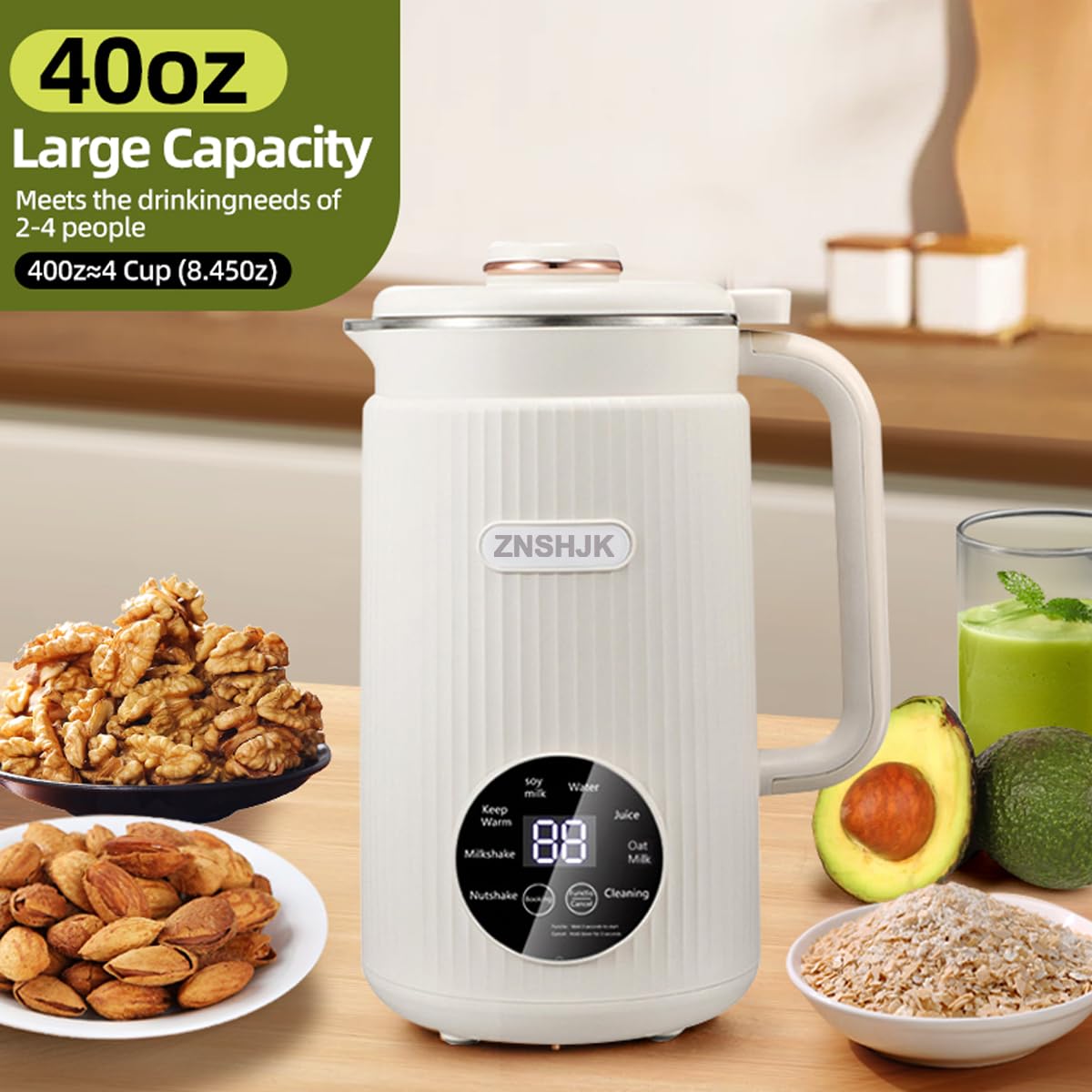 Nut Milk Maker Machine 40oz (1.2L) | 8-in-1 Almond, Oat, Soy, Rice Milk Maker, Plant-Based Milk & Smoothies, Soy Milk Maker with Delay Start, Keep Warm, Self-Cleaning, Boil Water, Baby Food & Juicer