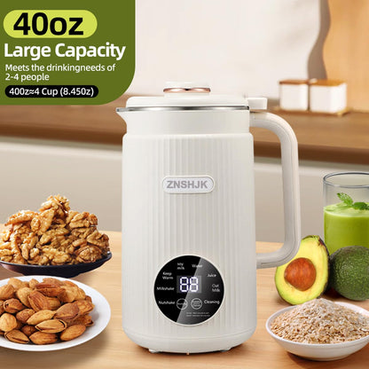 Nut Milk Maker Machine 40oz (1.2L) | 8-in-1 Almond, Oat, Soy, Rice Milk Maker, Plant-Based Milk & Smoothies, Soy Milk Maker with Delay Start, Keep Warm, Self-Cleaning, Boil Water, Baby Food & Juicer