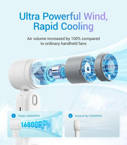 Diveblues High-Speed Portable Handheld Turbo Fan - USB Rechargeable, Compact Design for Travel & Home (White)