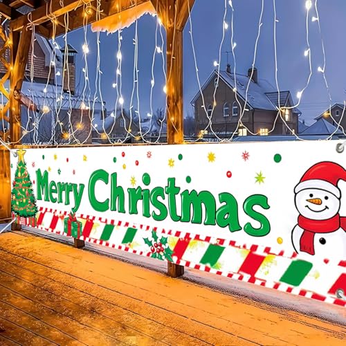 Christmas Door Banner Snowman Decor 78.7 x 17.7 Inch - Merry Christmas Banner with Snowman & Gifts - Holiday Indoor & Outdoor Decoration - Variation: Christmas Decor Banner #02