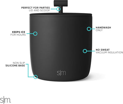 Simple Modern Vacuum Insulated Ice Bucket with Lid and Scoop | for Cocktail, Champagne, Wine, Beer, & Hosting | Stainless Steel 100oz Capacity for Large Parties | Rocks Collection | Midnight Black