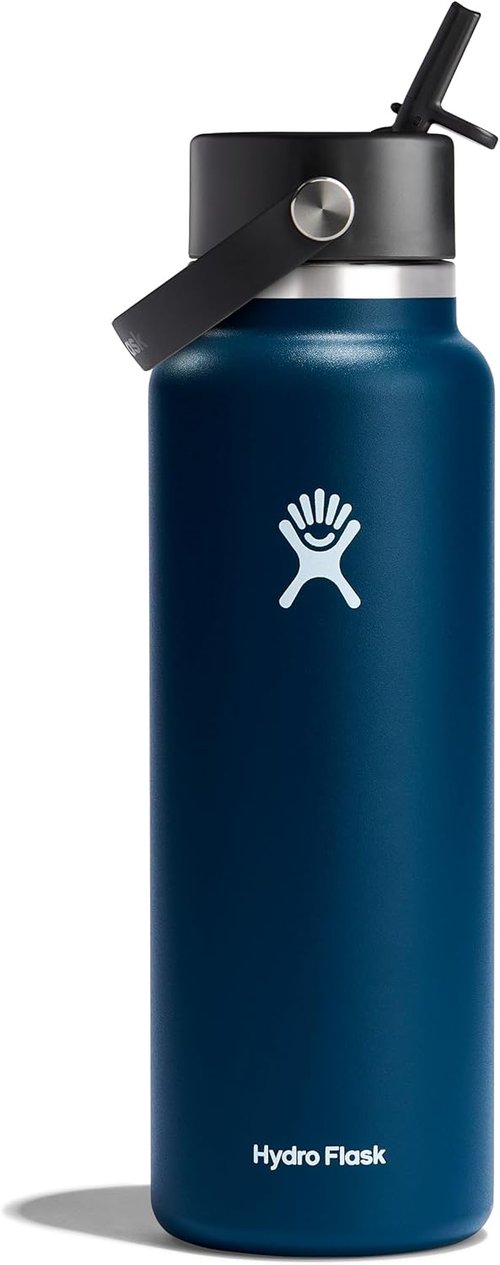Hydro Flask Water Bottle - Insulated Stainless Steel | 40 Oz Indigo Blue with Wide Straw Lid, Leakproof