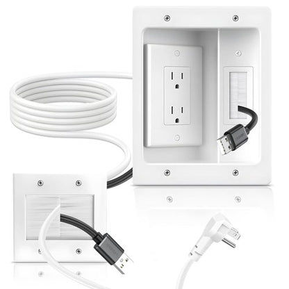 Naerza in Wall Cable Management Kit with Recessed Tv Outlet Box-Two-Hole Socket, 9ft Cord,Tv Cable Hider Wall Kit Hider Box Fits All Plugs, Easy, Safe Cable Management