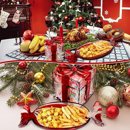 Glass Christmas Candy Dish Set with Lid and Platter - Peppermint Theme