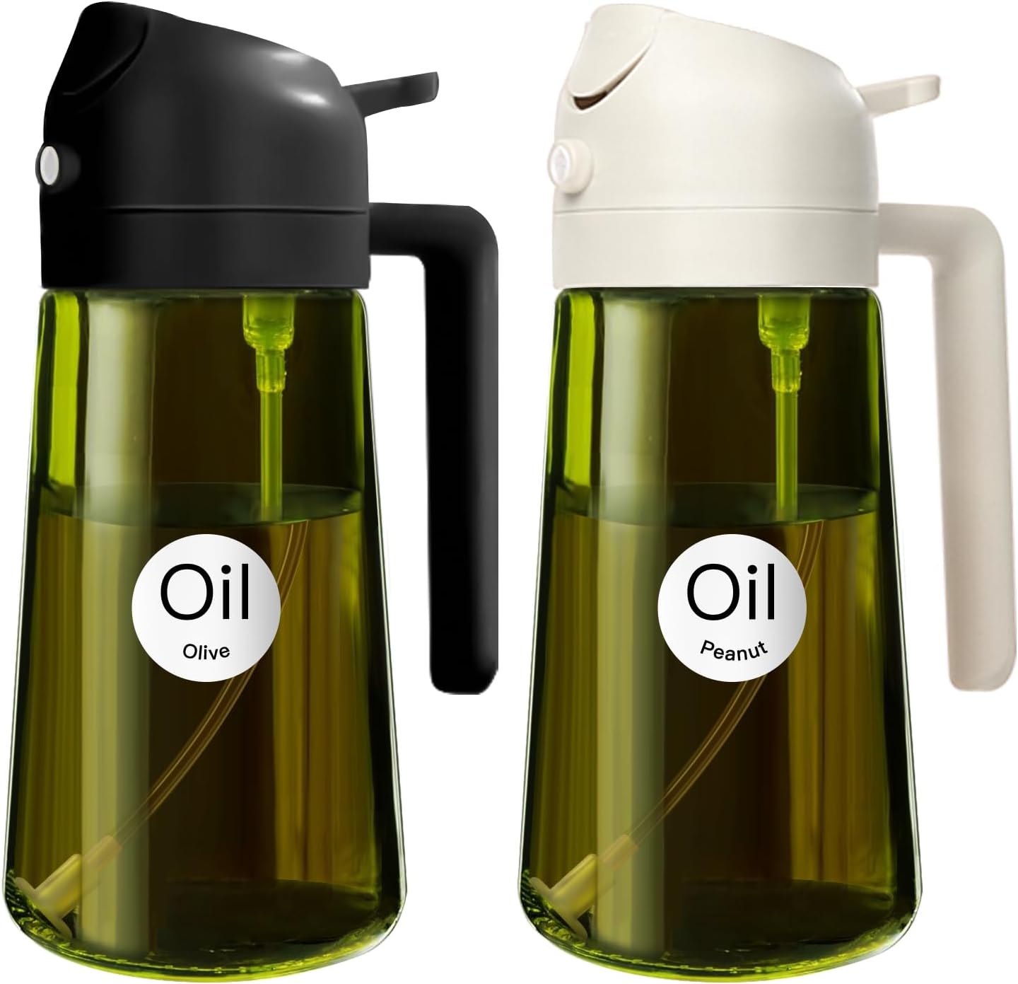 YARRAMATE Olive Oil Dispenser - 2PCS 16oz Light Blockage Dark Sprayer | Food-Grade Green Glass Bottles