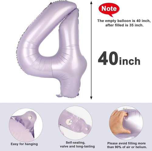 40 Inch Large Number Balloons by [Brand Name] - Cream Purple 4 Balloons for Birthday & Graduation Celebrations