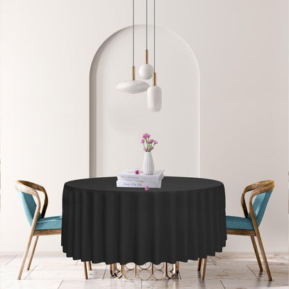 Skiennix Disposable Round Tablecloths - 84 Inch Black Plastic Covers for Parties | 3 Pack