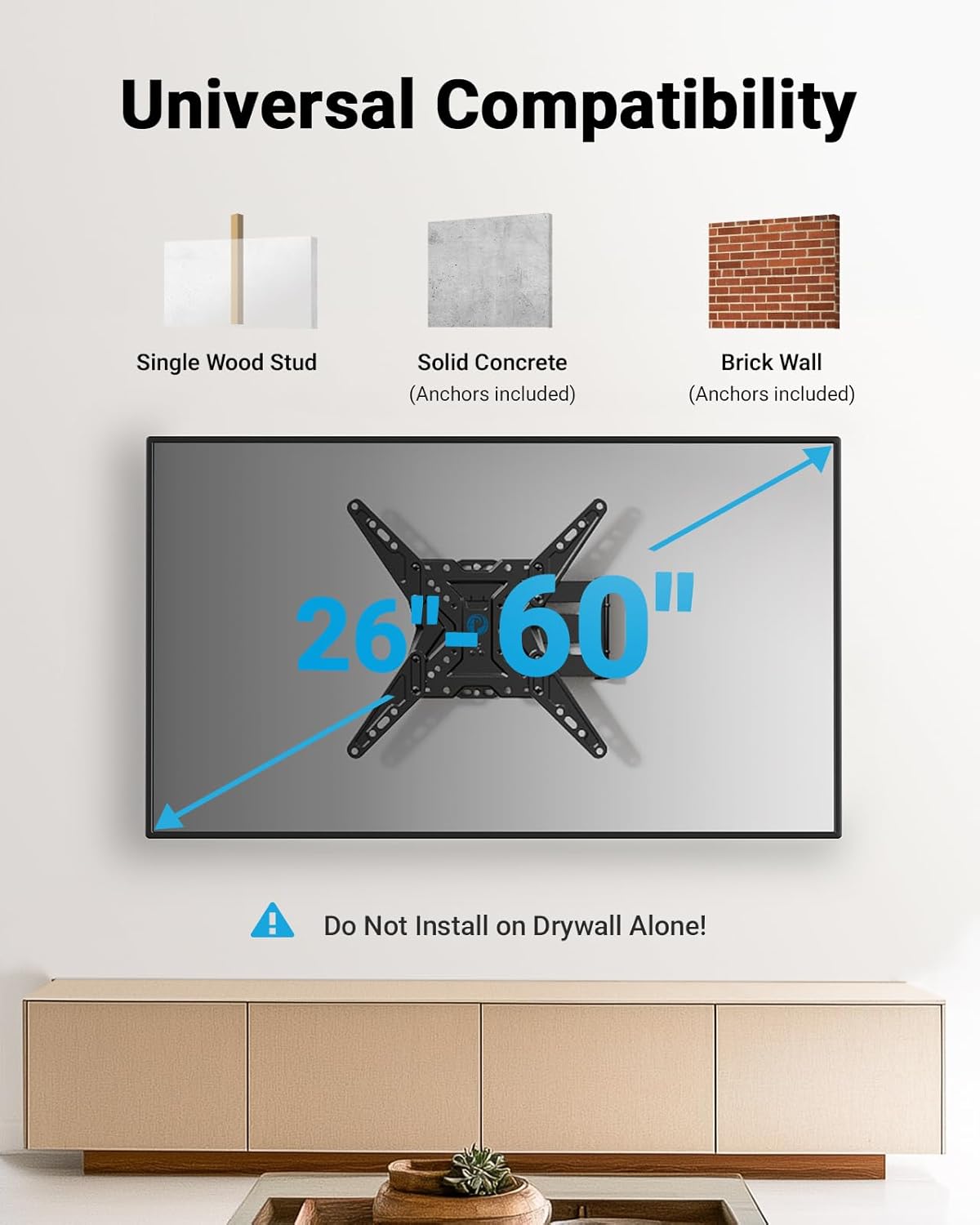 Pipishell Full Motion TV Wall Mount - Swivel, Tilt & Extension for 26-60 Inch TVs | Holds Up to 77 lbs