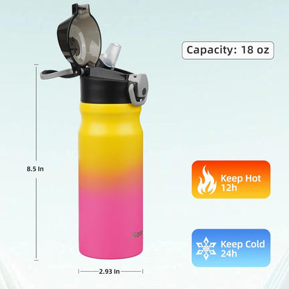 Skiennix Insulated Water Bottle - 18 oz Stainless Steel Flask with Straw & Carry Loop | Leak-Proof Rainbow Design