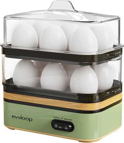 Evoloop Rapid Egg Cooker - Electric 12 Egg Capacity | Soft, Medium, Hard Boiled & Poached Eggs, BPA-Free Green Tray