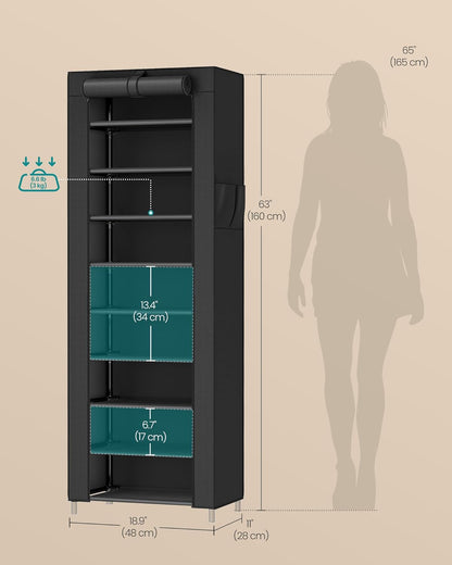 SONGMICS 10-Tier Shoe Rack - Dustproof Shoe Storage Cabinet | Holds 20 Pairs, Ideal for Sneakers & Heels, Black