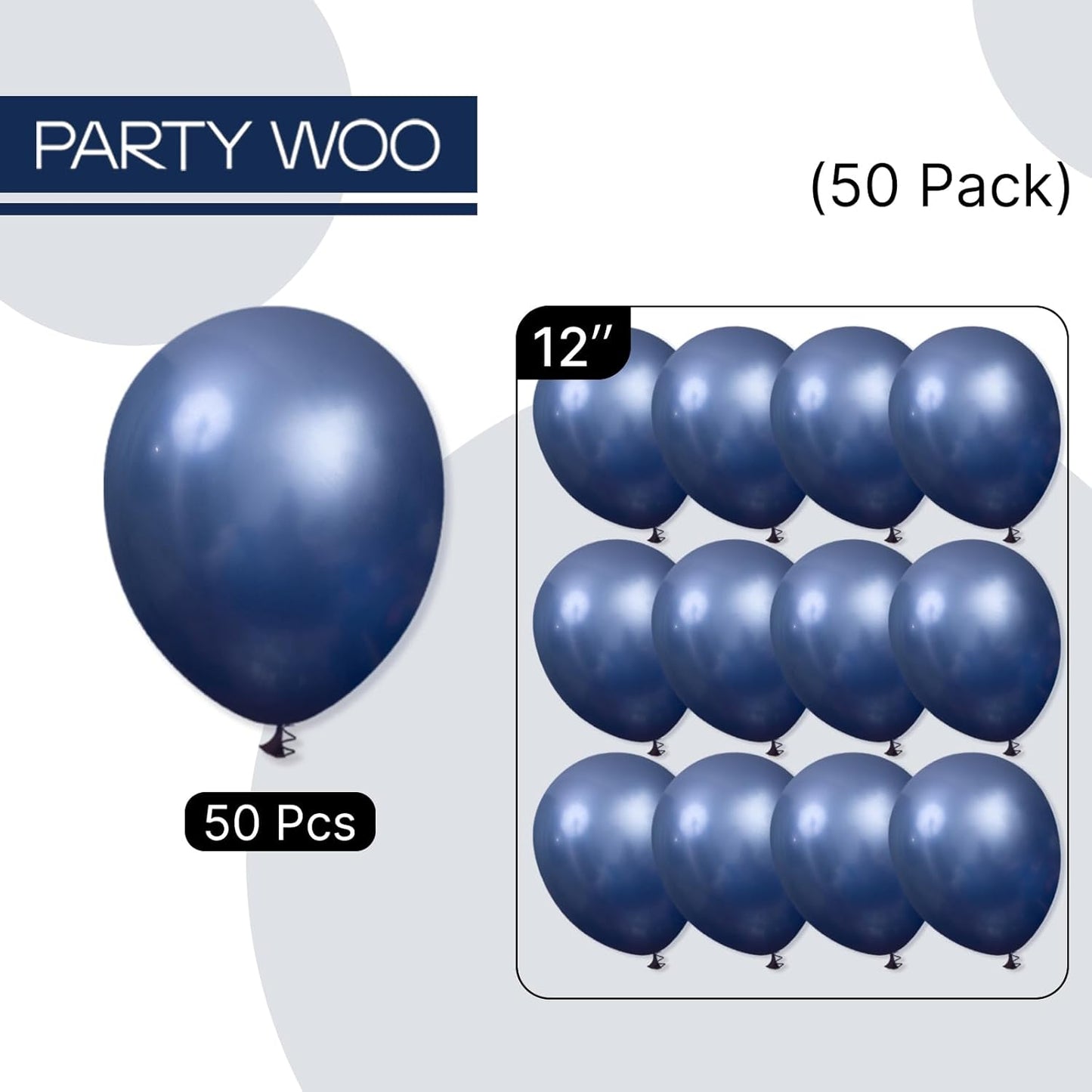 PartyWoo Metallic Navy Blue Balloons - 50pcs 12 Inch Chrome Balloons for Graduation & Celebrations
