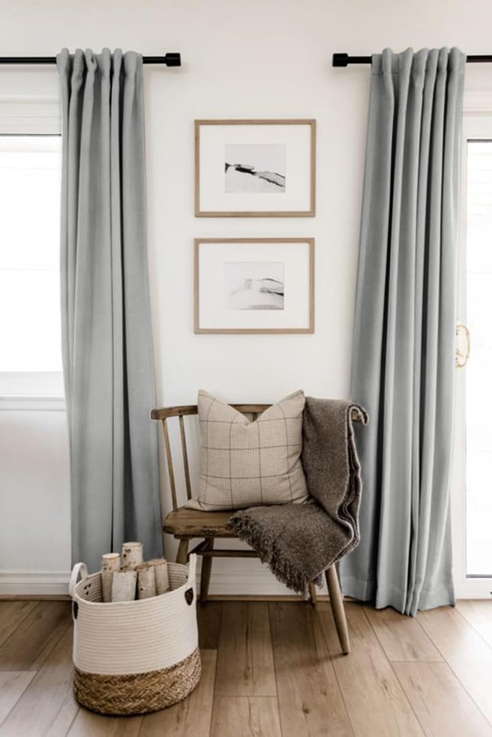 Skiennix 100% Blackout Curtains - Thermal Insulated Linen Drapes, 2 Panels Set, 50" W x 84" L, Ash Grey