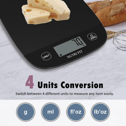 NUTRI FIT Digital Kitchen Food Scale - Accurate Weight Measurement for Baking & Meal Prep | Ultra Slim Black