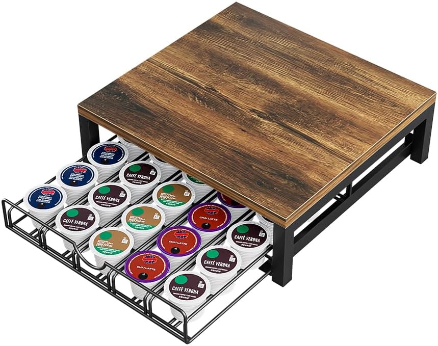 Skiennix Coffee Pod Holder Drawer - 1 Tier K-Cup Storage Organizer Under Coffee Pot | Black Finish