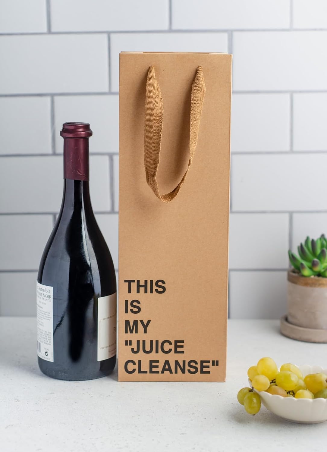 MilkToast Brands Set of 5 Funny Wine Gift Bags for Liquor & Wine Bottles - Reusable Wine Bags for Mother's Day, Birthdays, & Holidays - Sturdy Kraft Alcohol Gift Bag with Handles - 4.7″ x 3.5″ x 14″ Size