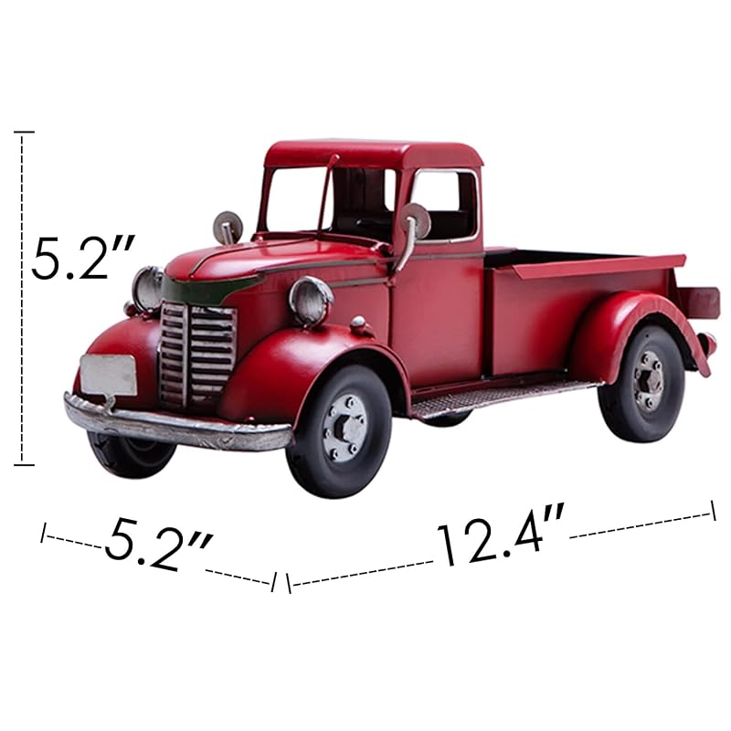 12'' Iron Red Classic Truck Figurine - Desk Decor, Wine Holder & Christmas Centerpiece (Variation: Red+12'')