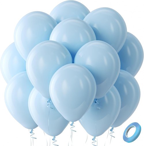 Bezente Pastel Blue Latex Balloons - 100 Pack 12-Inch Round Helium Balloons for Weddings & Parties