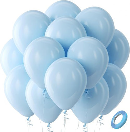 Bezente Pastel Blue Latex Balloons - 100 Pack 12-Inch Round Helium Balloons for Weddings & Parties