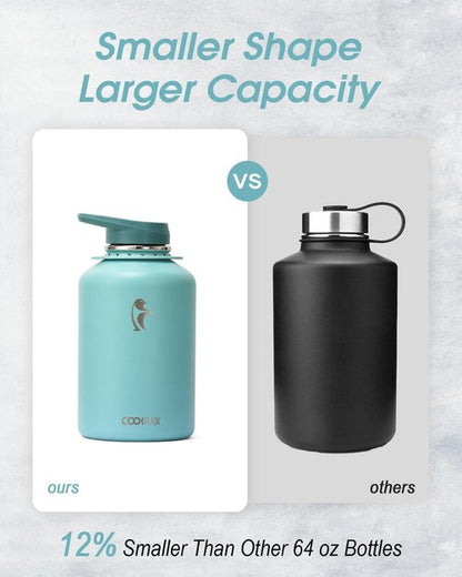 Coolflask Insulated Water Bottle - 64 oz Half Gallon Jug with Straw & Spout Lids | Keeps Drinks Cold for 48h, Hot for 24h, Leak Proof, Non-BPA, Agate Green