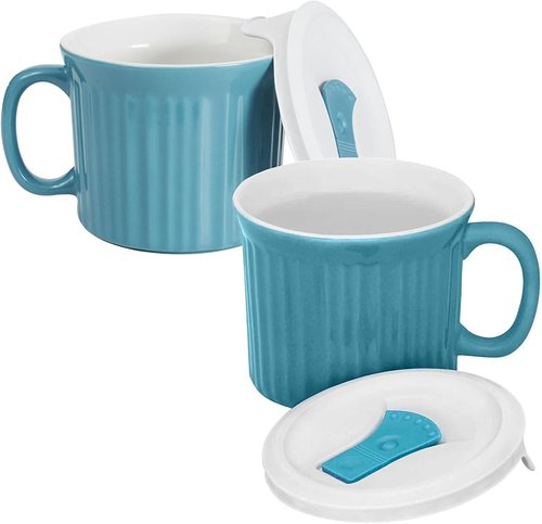 Corningware 20-Ounce Oven Safe Meal Mug - Vented Lid, Pool Blue | Set of 2 for Easy Meal Prep
