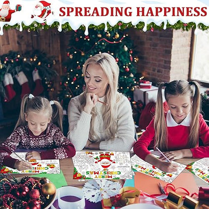Christmas Coloring Placemats Set of 32 - Holiday Table Mats for Kids and Parties
