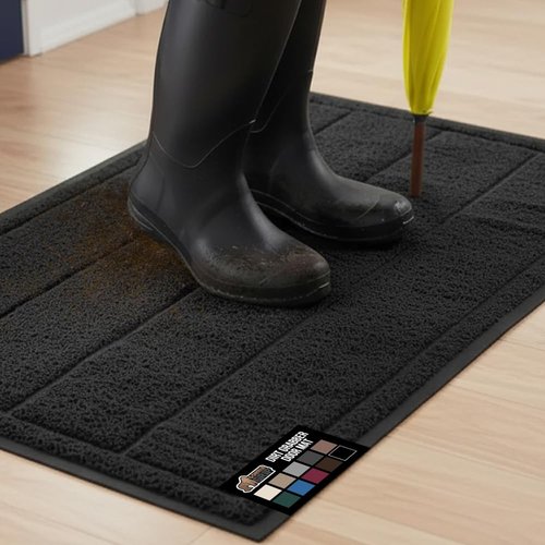 GORILLA GRIP Dirt Grabber Indoor Outdoor Door Mat, 35x23, Durable Mesh Weave Dirt Trapper Doormat for Outside Entrance, High Traffic Mud Scraper, Low Profile for Entry, Heavy Duty Welcome Mat, Black