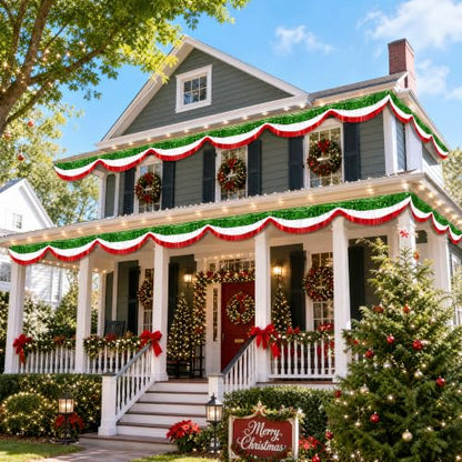 Christmas Foil Fringe Bunting Set - Red Green White 40 Ft Decorations (6 Pcs)