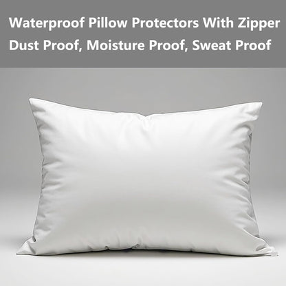 Skiennix Waterproof Pillow Protectors - Soft White Zippered Covers | Standard 20x28 Inches, 4 Pack