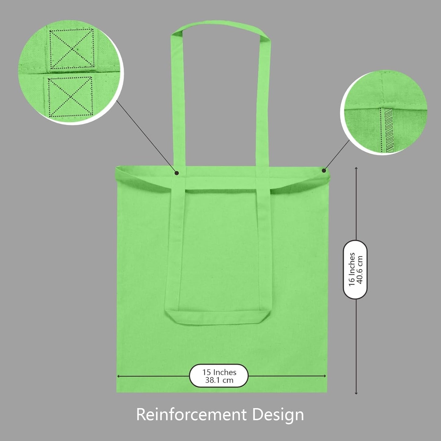 TOPDesign 12-Pack Baby Green Cotton Tote Bags - Lightweight Reusable Grocery Bags for DIY & Promotions