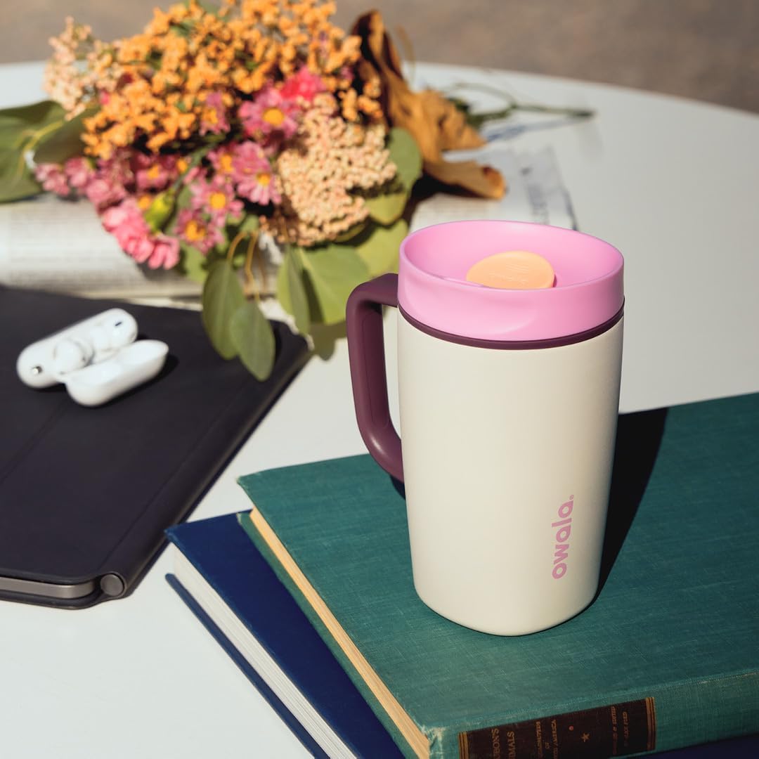 Owala SmoothSip Slider Travel Mug - Insulated Stainless Steel, 100% Leak Proof, 12oz, BPA Free | Pucker Up Design
