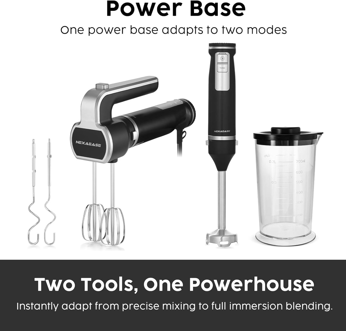 Skiennix 2-In-1 Hand Mixer & Immersion Blender - Portable Electric Handheld Mixer with Beater & Blending Cup for Smoothies, Baby Food, Baking & Soup