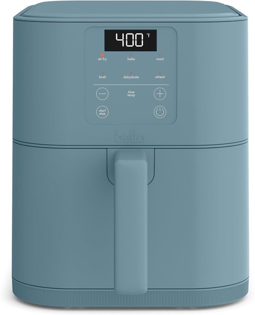 Bella 6 Qt Slim Air Fryer - EverGood™ Ceramic Nonstick, Adjustable Temp, 6 Cooking Presets, Surf Color