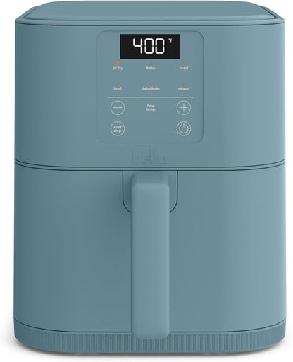 Bella 6 Qt Slim Air Fryer - EverGood™ Ceramic Nonstick, Adjustable Temp, 6 Cooking Presets, Surf Color