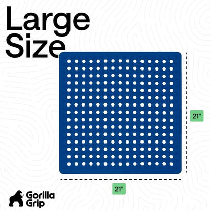 GORILLA GRIP Patented Square Shower Stall Mat, Small Bathtub Floor Mats for Stand Up Showers, Suction Cups, Drain Holes, Machine Wash, Soft on Feet, Bathroom Accessories 21x21 Inch, Royal Blue Opaque