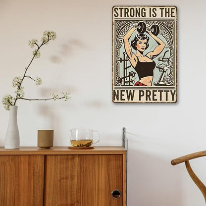 Fitness Motivational Metal Sign - 'Strong Is The New Pretty' Inspirational Gym Wall Art | 8x12 Inch Decor for Home Gym