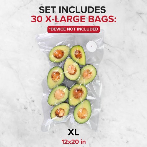 Chef Preserve Reusable Vacuum Sealer Bags - 30 XL BPA-Free Food Storage Bags (12 x 20 in) | Odor-Resistant & Leak-Proof