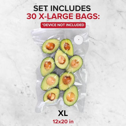 Chef Preserve Reusable Vacuum Sealer Bags - 30 XL BPA-Free Food Storage Bags (12 x 20 in) | Odor-Resistant & Leak-Proof