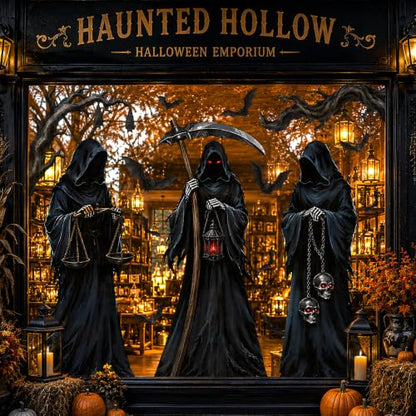 Large Halloween Grim Reaper Window Clings - Spooky Reaper & Bat Decorations