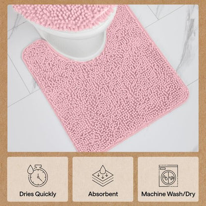 GORILLA GRIP Plush Absorbent Shaggy Chenille Bath Rug Mat for Square Toilet Base with Rubber Backing, Machine Washable Rugs, Soft Microfiber Contour Mats for Toilets, Bathroom Decor, Lt Pink