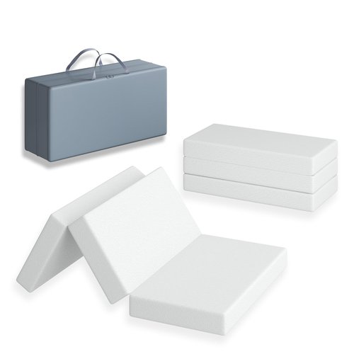 Moonlightfamily 3 inch Trifold 38" Lx26 W Mini Mattress, Storage Bag Included, Water-Resistant and Removable Cover, Machine Washable, High Density Firm Support Foam, Easy-to-go for Outdoors & Travel