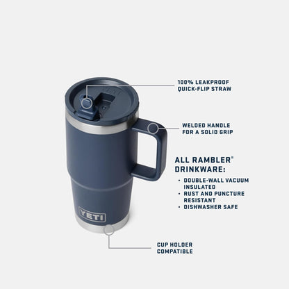 YETI Rambler 20 oz Travel Mug - Stainless Steel, Vacuum Insulated, Leakproof & Cup Holder Friendly