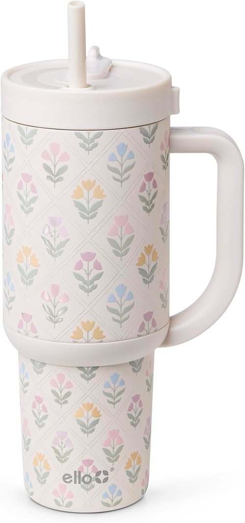 Ello Oasis 30oz Stainless Steel Water Bottle - Stylish Flower Quilt Design