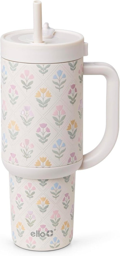 Ello Oasis 30oz Stainless Steel Water Bottle - Stylish Flower Quilt Design