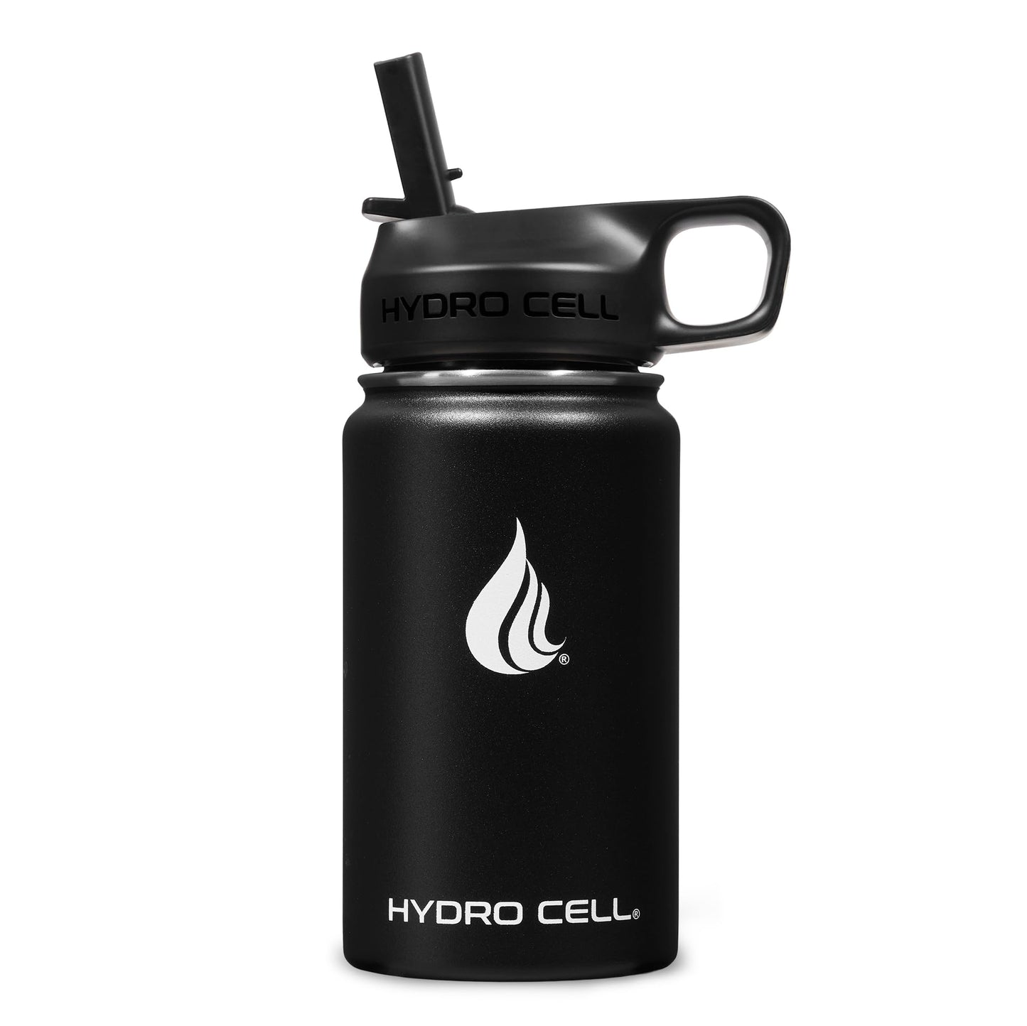 HYDRO CELL Stainless Steel Insulated Water Bottle with Straw - For Cold & Hot Drinks - Metal Vacuum Flask with Screw Cap and Modern Leakproof Sport Thermos for Kids & Adults (Black 14oz)