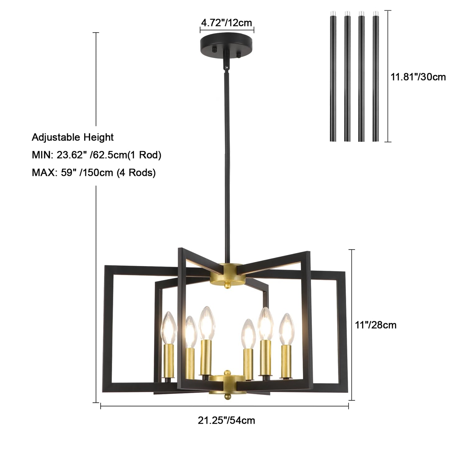 WBinDX Black and Gold Chandelier, 6-Light Modern Geometric Hanging Metal Chandeliers for Dining Room Kitchen Table Island Foyer Entryway Living Room Bedroom